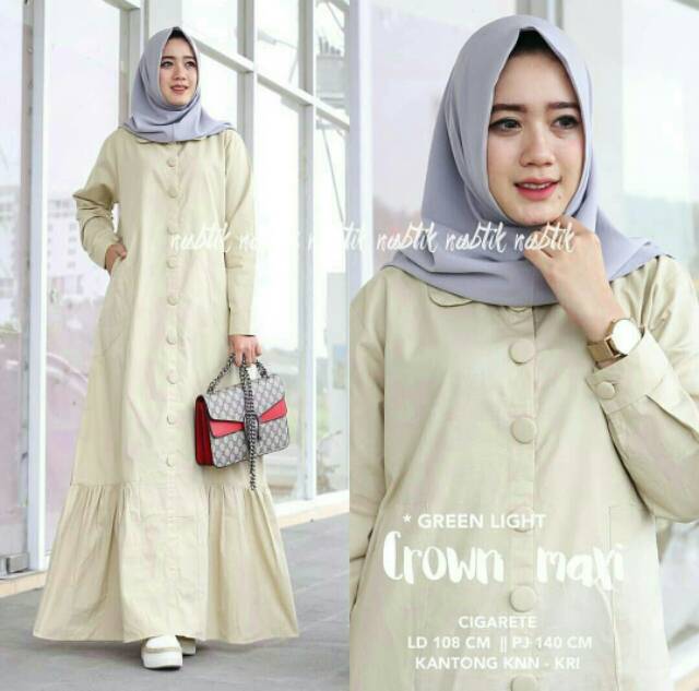 Crown maxi / busui / kancing hidup / crown maxy / gamis cantik / aple mustard grey black hitam krem