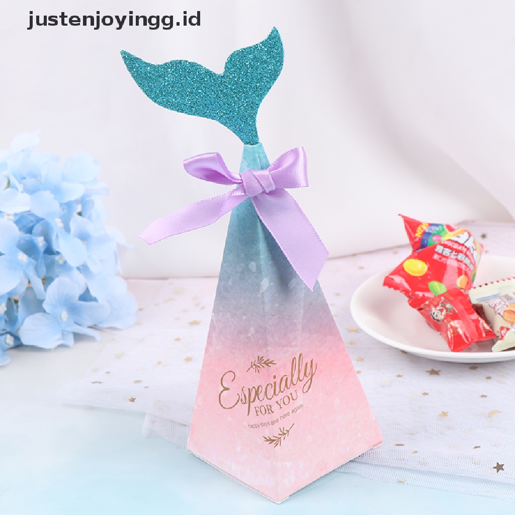 10pcs Kotak Permen Desain Ekor Mermaid Warna-Warni Untuk Hadiah Pernikahan