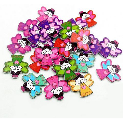 Kancing Kayu Dua Lubang - Funny Angel Style (10pcs)