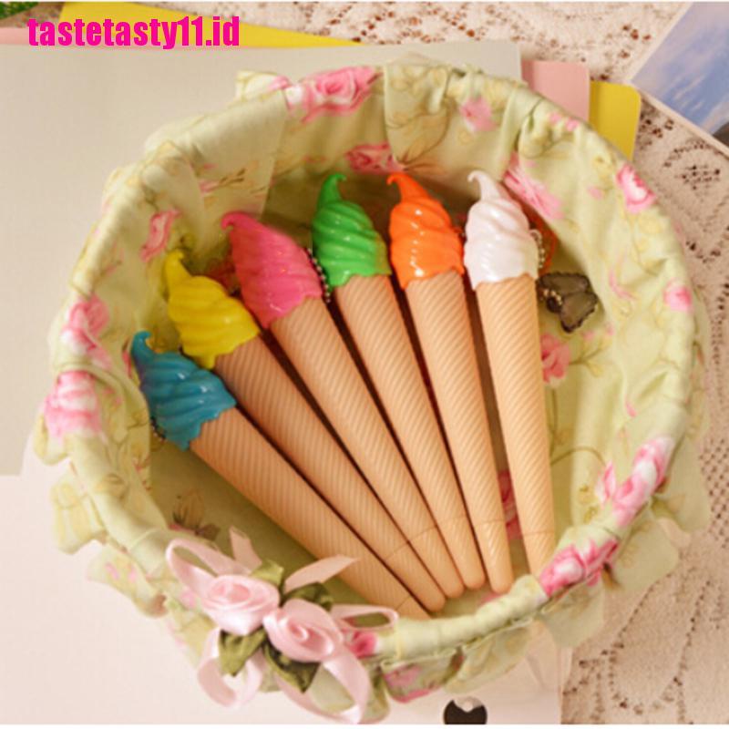 6pcs Pulpen Gel Bentuk Es Krim Warna Permen