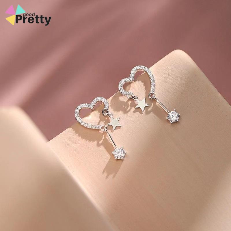 925 Silver Stud Earrings Indah Cinta Fringe Girl Stars Anting Desain Kecil Berkualitas Tinggi - PD