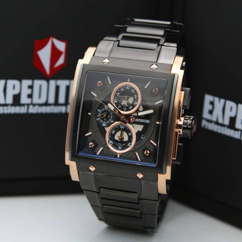 Jam Tangan Expedition E6731M Rantai Black / Rose Gold Original