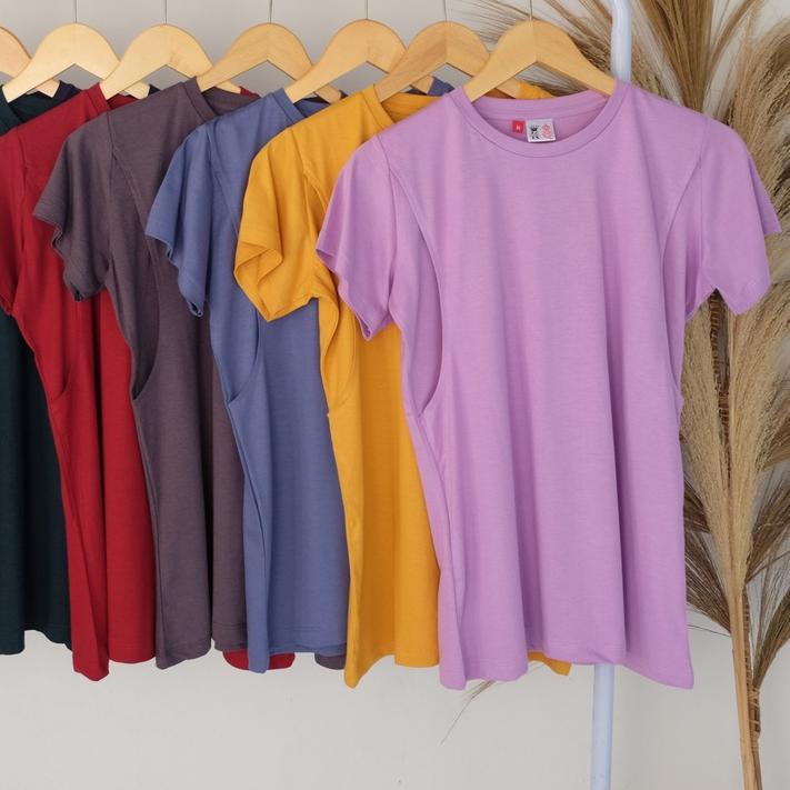 ✵ Kaos ibu menyusui bahan bamboo katun kaos bambu 30s bukaan samping kanan kiri ☞