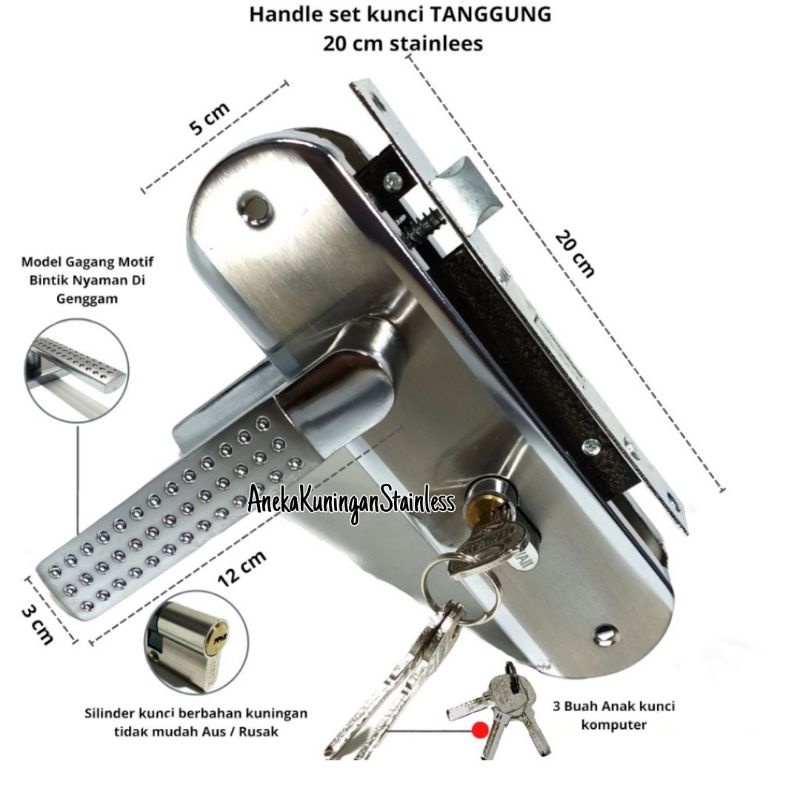 handle pintu kunci set / handle pintu set / kunci pintu rumah ukuran tanggung kotak rintik