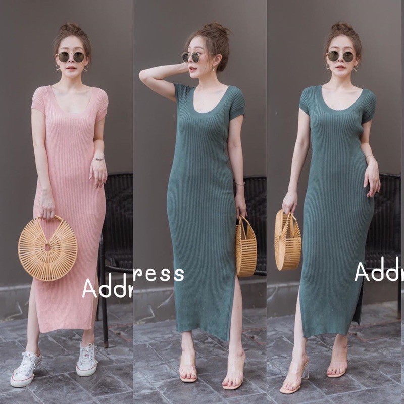 MIDI DRESS KNIT SLIT STRETCHIE #0353