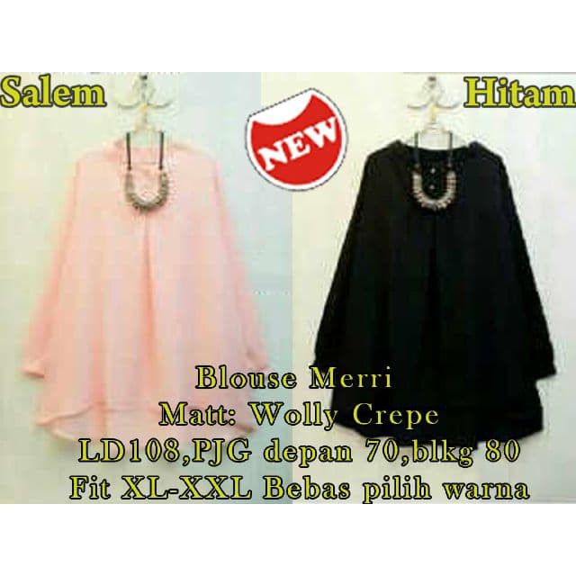 [Blouse Merri A SW] blouse wanita wolly crepe warna hitam dan salem