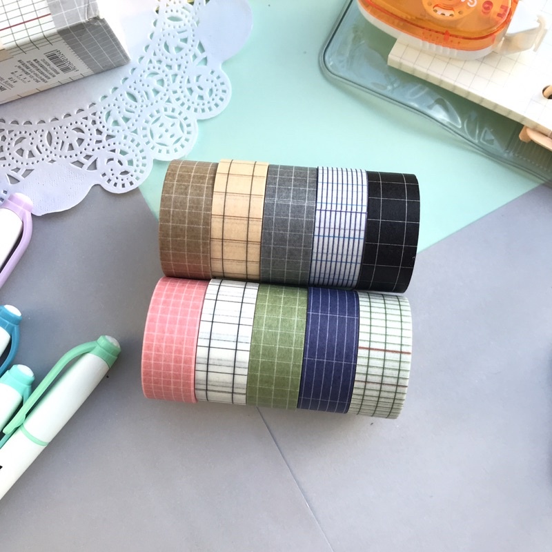 

[GSB OFFICIAL] Washi Tape Motif Grid dan Vintage Untuk Journal atau Scrapbooking Murah