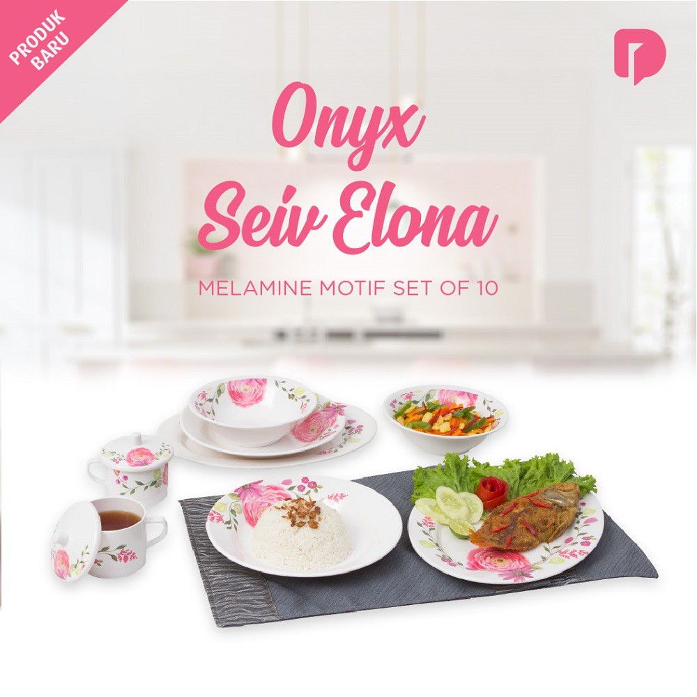 Onyx Seiv Elona Melamin / Set Piring Gelas Melamin Motif Bunga / Piring Makan Shabby