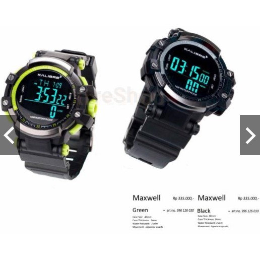 Jam Tangan kalibre Maxwell Black Art 996126010 Sport Fashion Elegant Pria Wanita Full black/Green