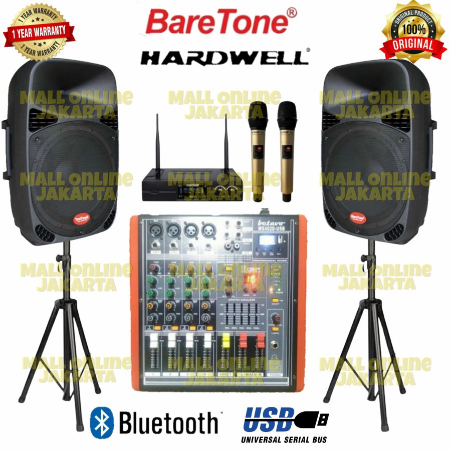 Paket Baretone 15 inch Speaker pasif Outdoor Mic wireleds hardwell