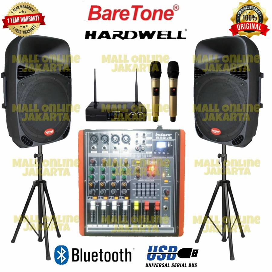 Paket Baretone 15 inch Speaker pasif Outdoor Mic wireleds hardwell