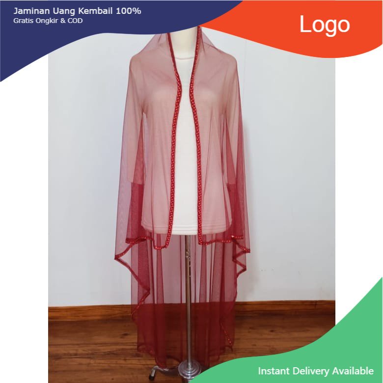 slayer/veil pengantin tabur mutiara MAROON