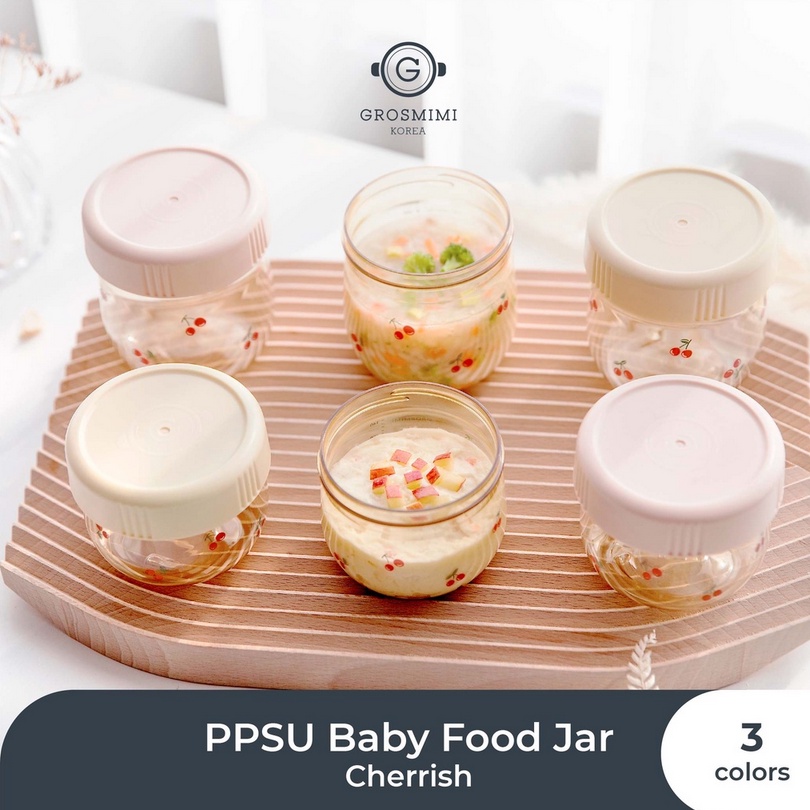 Grosmimi PPSU Cherrish Dotgom Olive Baby Food Jar 150ml / 250ml - Set Tempat Makan Bayi Plastic Plastik Korea Travel Friendly Portable