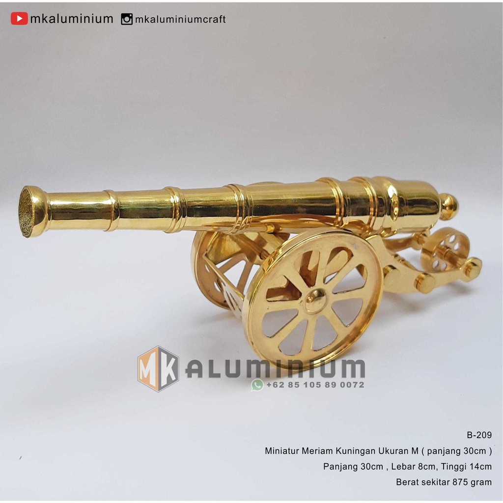 Pajangan Miniatur Meriam Kuningan Cannon ukuran M panjang 30cm - MK Aluminium - B209