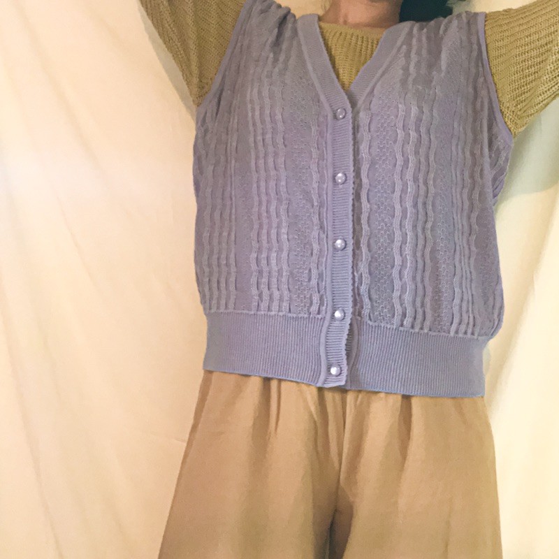 (LILAC VEST) Thrift Shop Vest Kepang Salur Preloved Rompi Rajut Outerwear