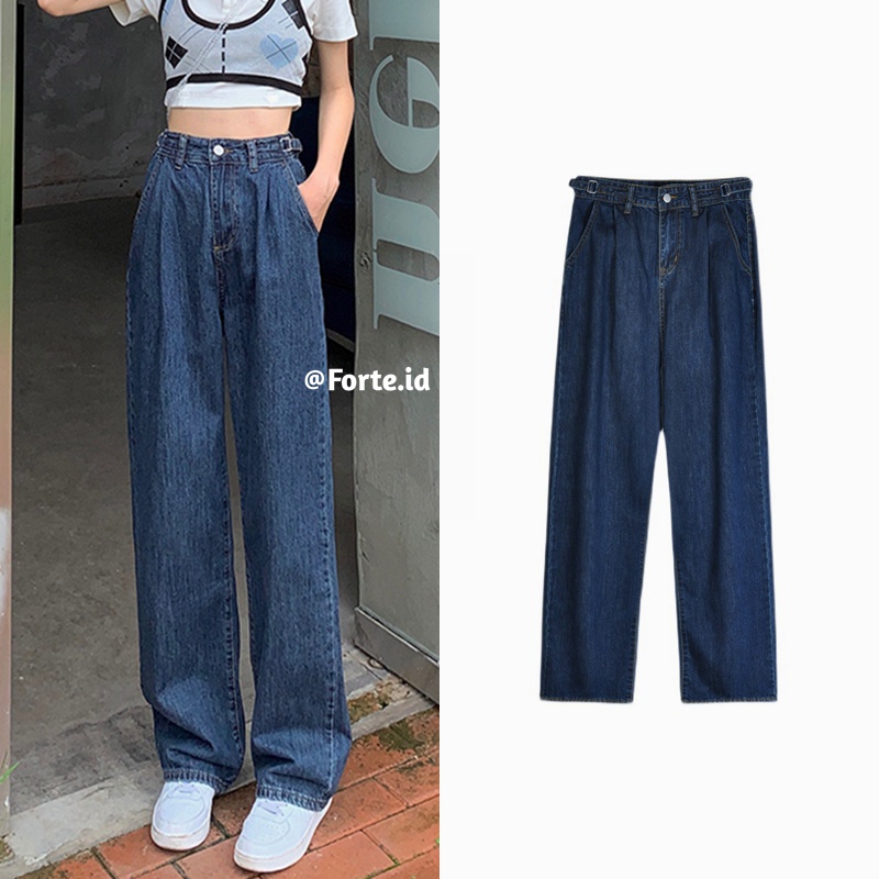 Celana Jeans Wanita Kekinian Boyfriend Jeans Kulot Loose Highwaist Celana Panjang