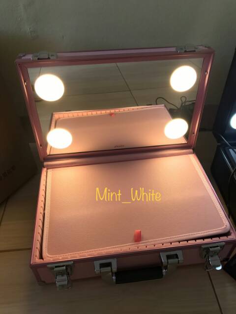 Tas MakeUp Kaca Lampu LED / FACEBOX MUA Beauty Case / Koper Make Up / Koper Rias Kaca Lampu LED