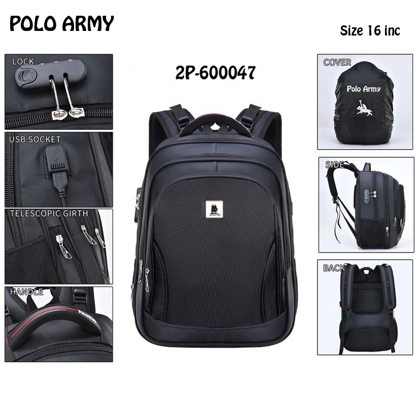 LANPAI- Tas Pria Ransel Laptop 16 inc Import Backpack Expanding USB Port Waterproof Good Quality Tas Sekolah SD Ransel Remaja SMP-SMA Backpack School Import Tas Sekolah POLO