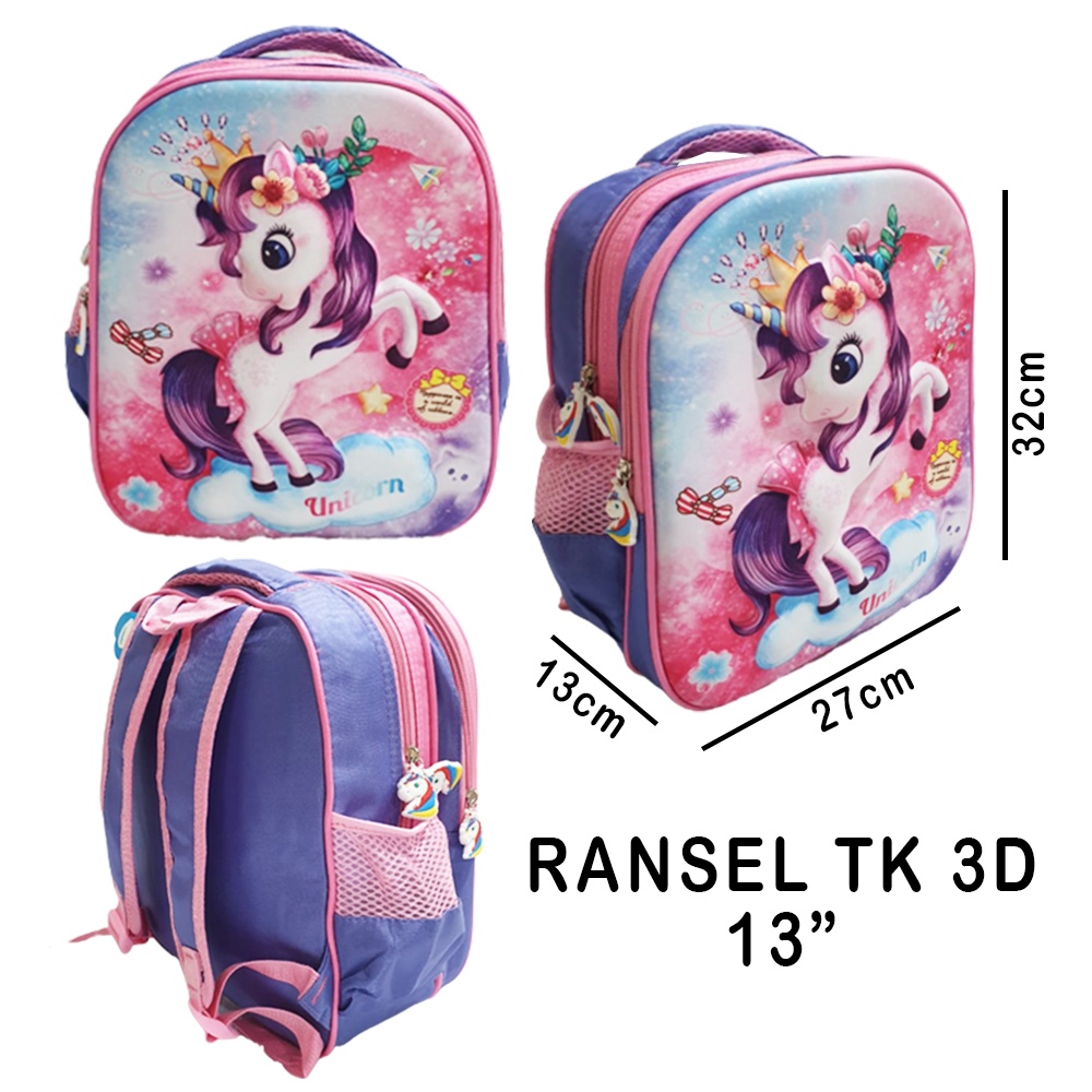 PROMO RANSEL TIMBUL TERMURAH Tas Ransel Anak Perempuan Sekolah TK - SD UNICORN LILAC MAHKOTA LILY HANY 3D TIMBUL
