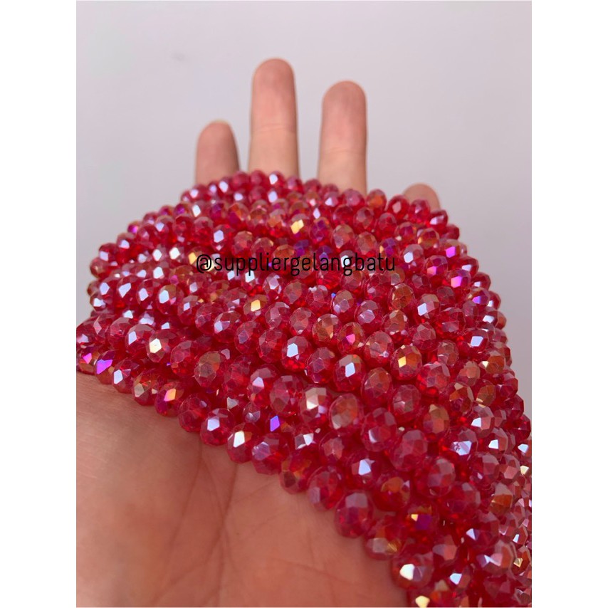 Crystal Ceko 8mm RED QUARTZ MERAH beads manik donat rondelle grosir