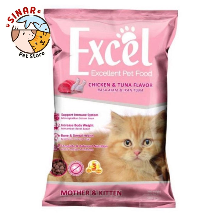 Excel Kitten Food 500GR Makanan Anak Kucing Cat Food Chicken &amp; Tuna Flavor Ayam