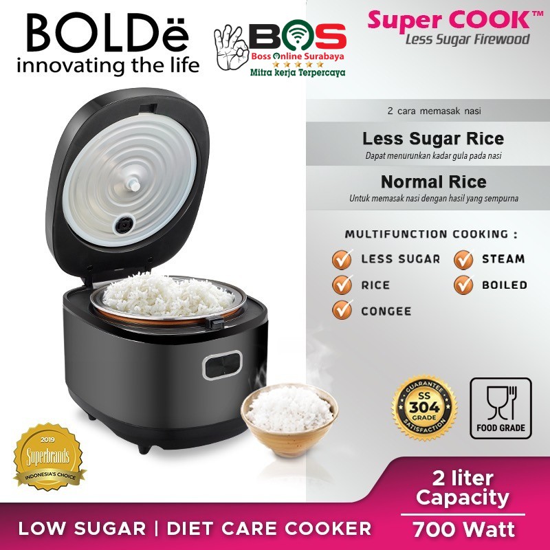 Rice Cooker BOLDe Super Cook Less Sugar FIREWOOD Kapasitas 2 Liter BOLDe