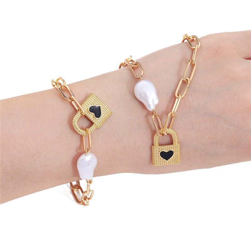 1Pc Gold Plated Enamel Lock Key Heart Charm Pendants for Bracelet Necklace Earring Making DIY Jewelry Accessories