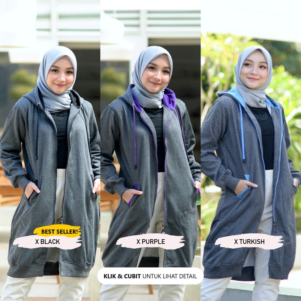 Jaket Sweater Wanita Muslimah Hijaber - Hijacket Basic Misty Grey - Switer Hoodie Outwear Panjang Hijaber