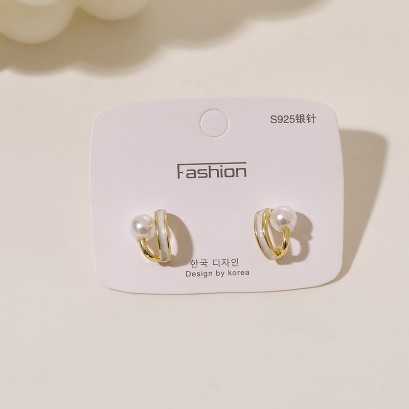 Anting Tusuk Silver S925 Bentuk C Mini Hias Mutiara Untuk Wanita