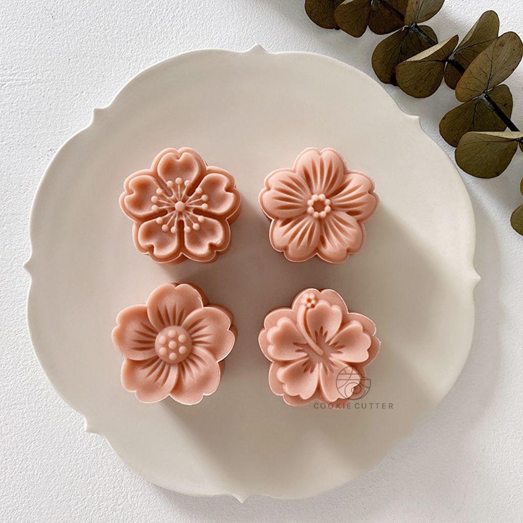 【 ELEGANT 】 Sakura Cetakan Mooncake 1set Motif Bunga Kreatif DIY Dapur Gadget Pie Membuat Mooncake Press