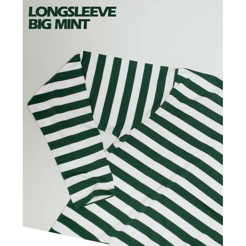 KAOS STRIPE LONG PUTIH GREEN BIG MINT | KATUN 30s