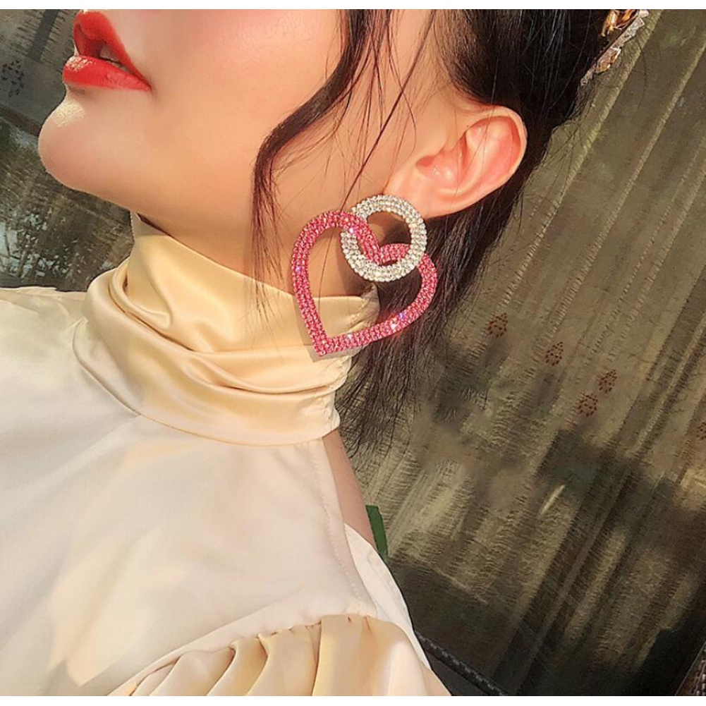 Hu Hu Hu Hu Hu Alat Bantu Pasang Kacamata♡ Anting Tusuk Gantung Wanita Desain Hati / Bulat Hias Berlian Imitasi Untuk Pesta / Hadiah