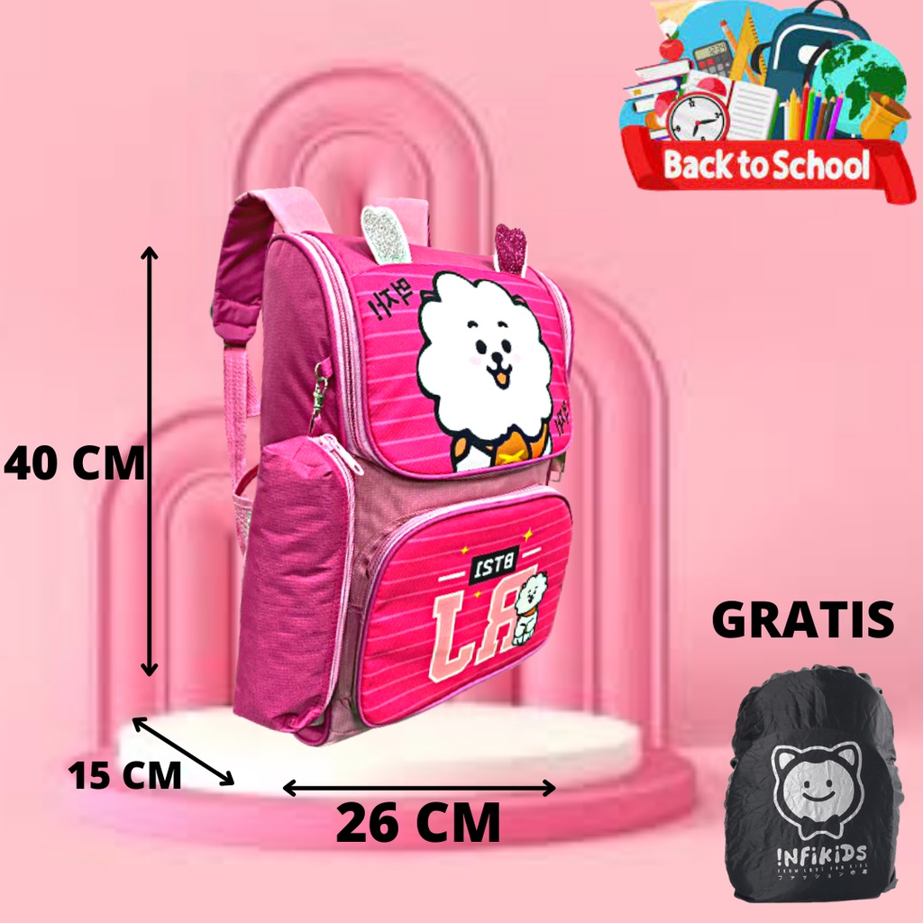 tas ransel anak perempuan SD BT21 gratis rancover