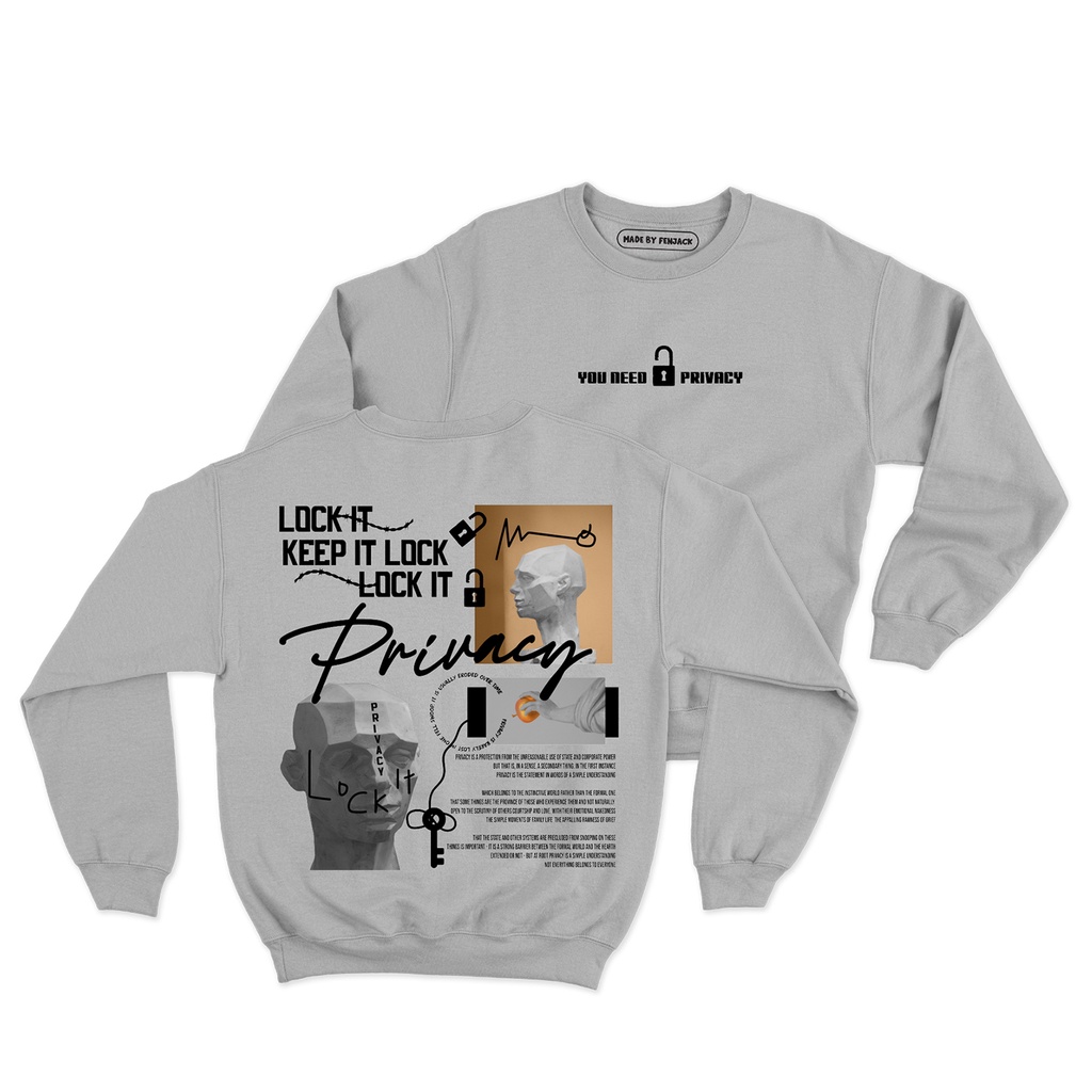 Sweaterpolos Basic Sweater PRIVACY ( Sablon ) Unisex Pria &amp; Wanita