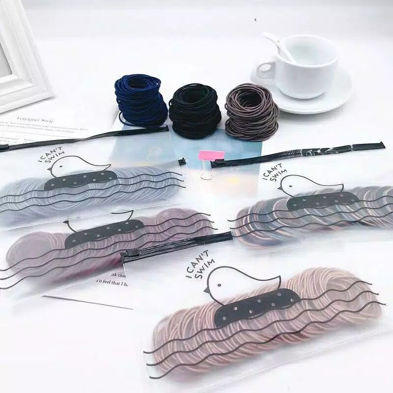 Ikat Rambut Polos Set 100PCS Karet Rambut Wanita Model Korea