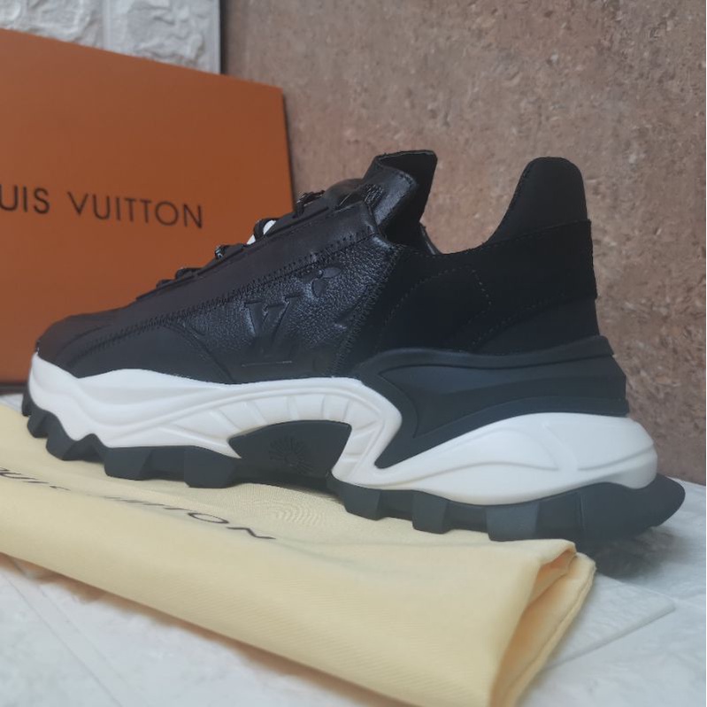 sepatu lv sneaker mirror quality lou is vuitton shoes cowok branded kulit asli leather hitam