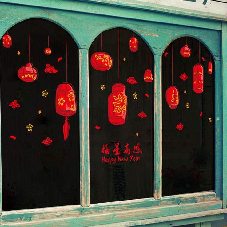 Reliza Wall Sticker Lentera Imlek Chinese Happy New Year Stiker Dinding LDR167