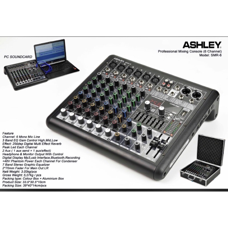 Mixer ASHLEY SMR 6 Original Smr6 Channel New Model Full mono Equalizer PC Soundcard free koper
