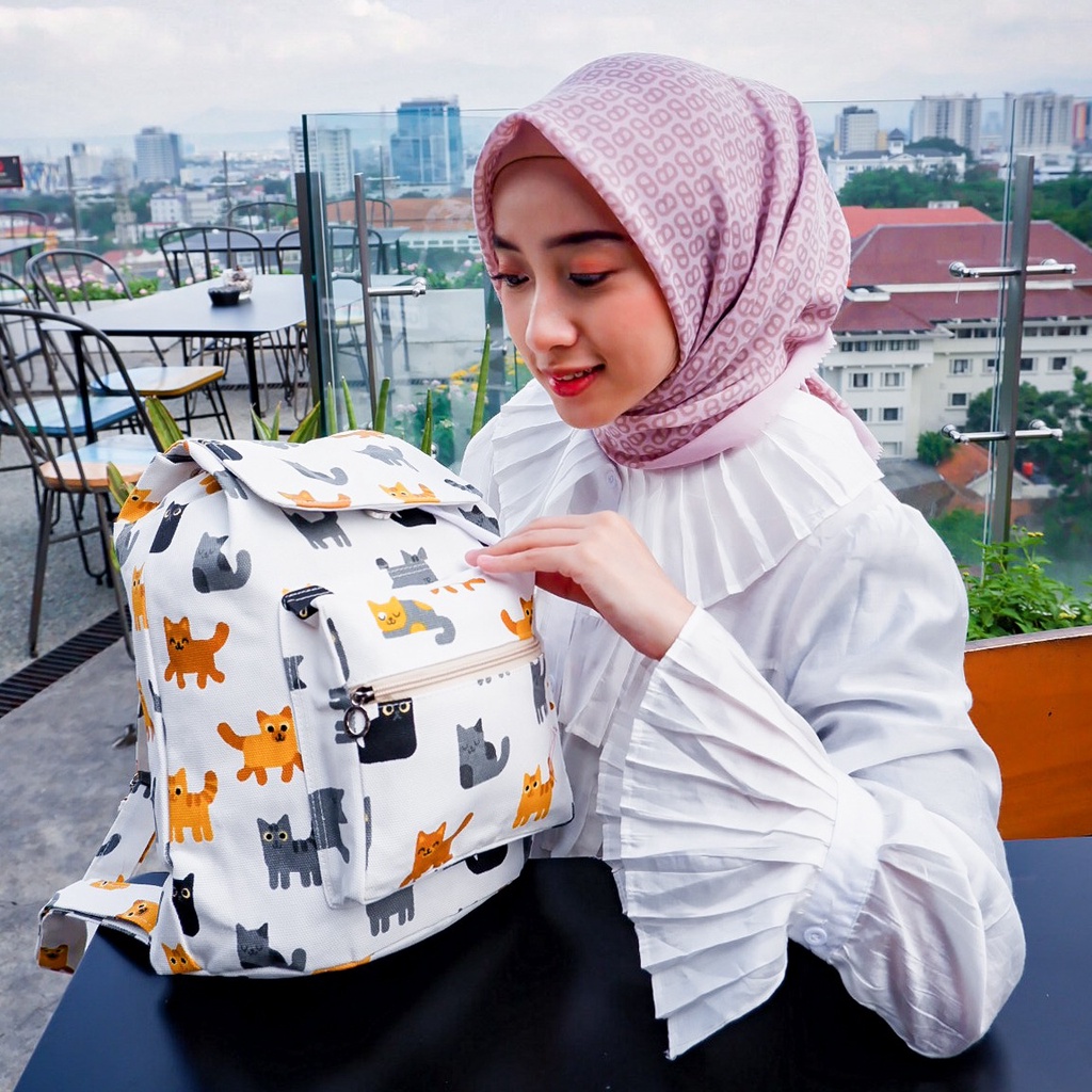 RANSEL SERUT KUCING ORANGE // taskanvasbdg - tas kanvas fashion - tas ransel wanita - tas wanita - tas lucu - cewe