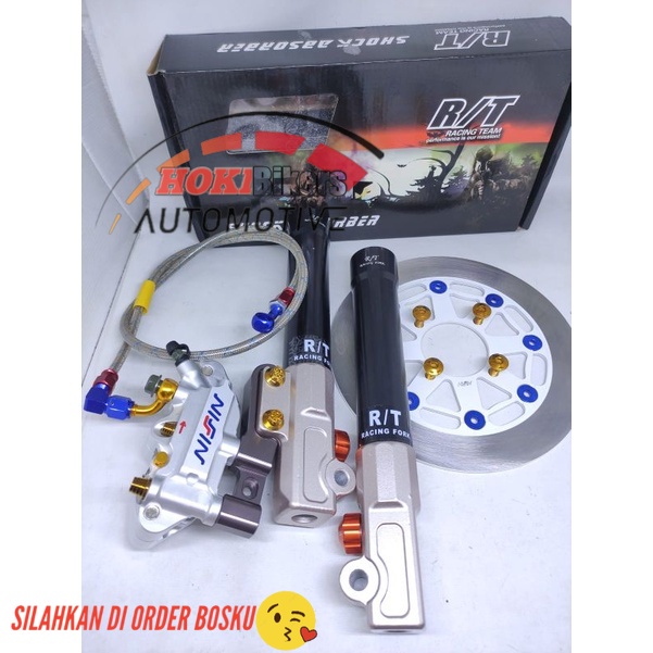 PROMO PAKET KOMPLIT PENGEREMAN DEPAN TABUNG BOTTOM SHOCK RT STAGE PLUS KALIPER 4P JUPITER MIO VEGA R