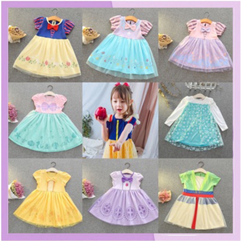 DISNEY PRINCESS DRESS - Snow Baju Anak Perempuan White Rapunzel Elsa Sophia Belle Ariel Mermaid Baju Princes ANAK KID