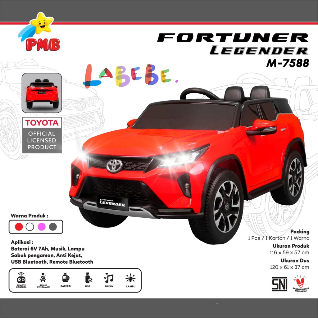PMB Fortuner M-7588 Mobil Aki Anak Lisensi Toyota Remote dan Gas Manual
