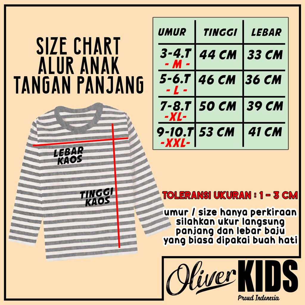 11 - 11 SALE - OLIVER KIDS - Kaos Salur Panjang Anak 3-10 Tahun Basic Kaos Polos Kids Laki-Laki Perempuan  COTTON 30S