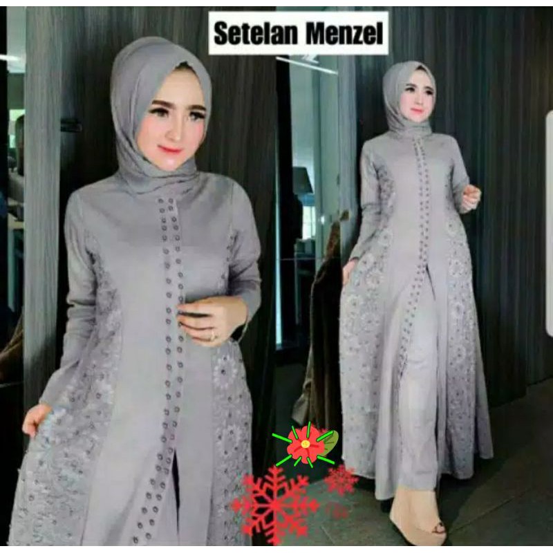 SIZEL.XL.XXL.SETELAN MENZEL /1 SET TUNIK &CELANA BAHAN MOSCREPE KOMBINASI BRUKAT