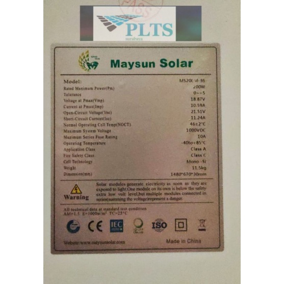 Solar cell 200wp Monocrystallin Maysun