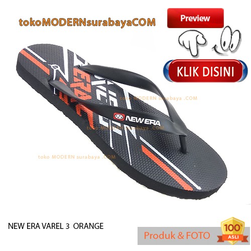 Sandal Pria jepit NEW ERA VAREL 3 HITAM ORANGE Casual Karet Flip Flop