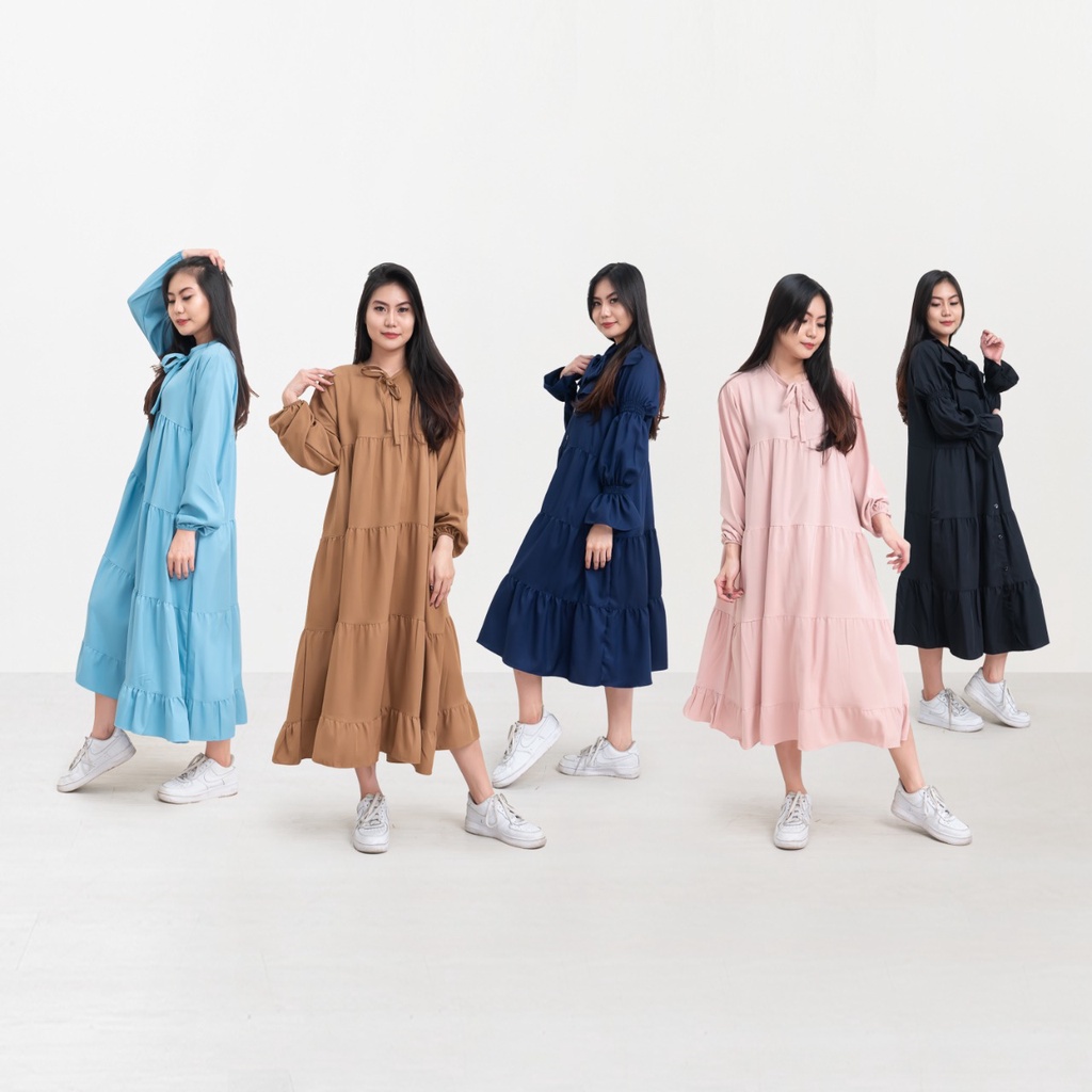 Midi Dress Kekinian | Rinesa Dress | Dress Kondangan | Bisa Hijab Dan Non Hijab | Bisa COD | Dress Kekinian | OOTD Style