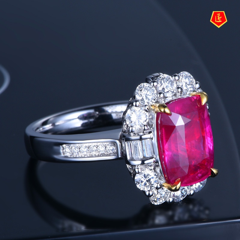 [Ready Stock]Women's Luxury Fashion Rose Red Square Diamond Ring