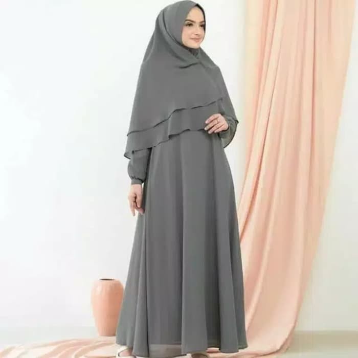 FABIYA SYAR'I Moscrepe (Free Hijab/Khimar) Gamis Muslim Baju Panjang Stelan Syari Polos