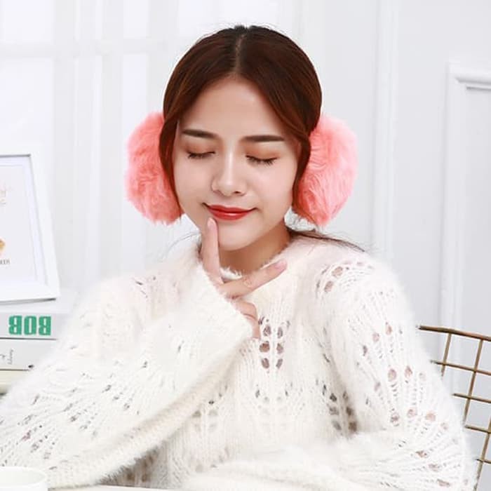 EMB unisex earmuff penutup pelindung penghangat telinga bulu halus dewasa